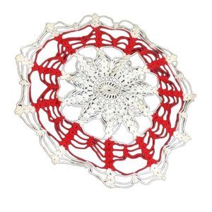 Handmade Doily Crochet Tablecloth  Round Red & White Elegant Table Mat Décor H